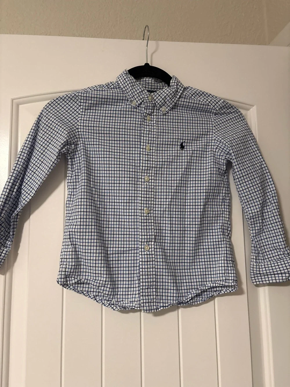 Ralph Lauren White and Blue Windowpane Button-Down Shirt - kids